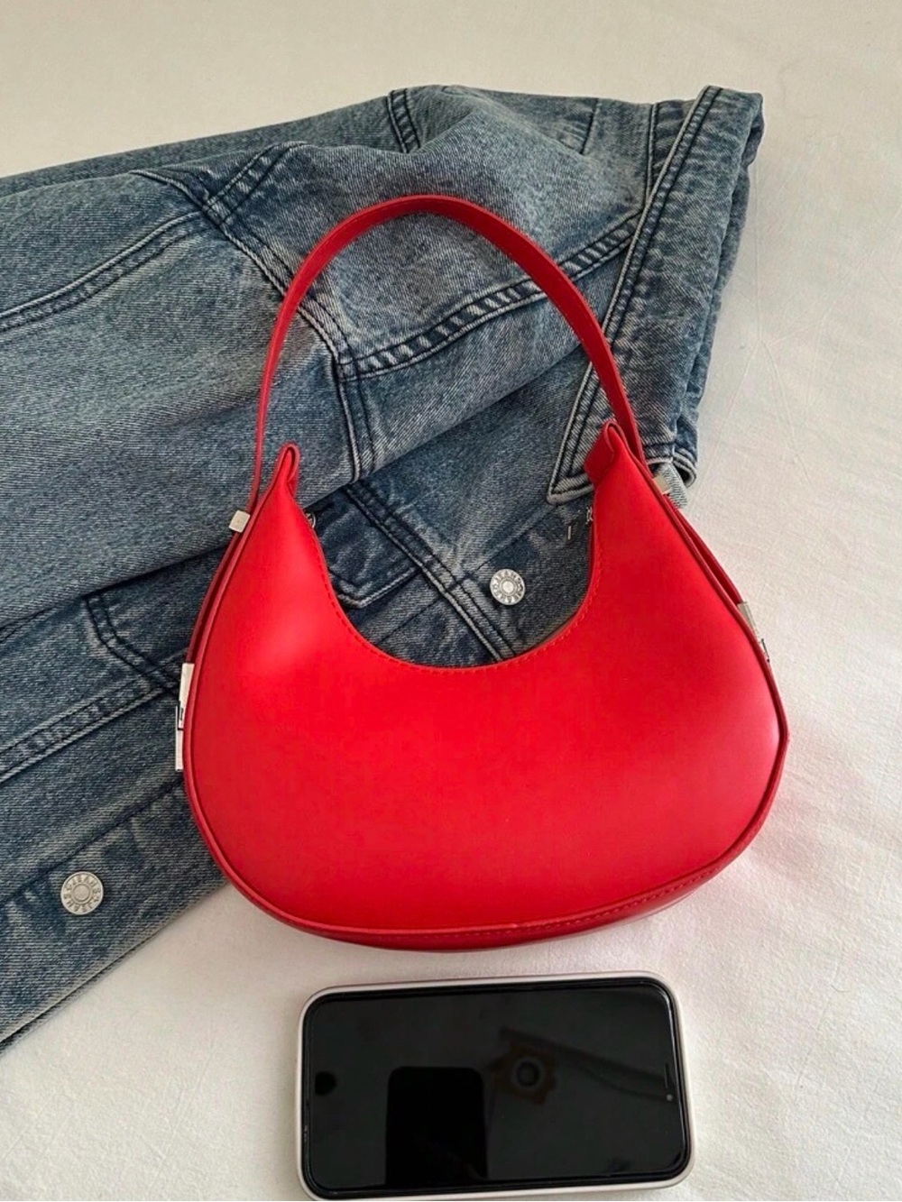 Red Crescent Shoulder Bag - Sleek Women's Handbag